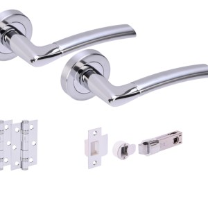 HUNTAĀ® NEMO Polished Chrome plated/Satin Chrome plated Passage Doorpack (x2 hinges) BULLET Latch