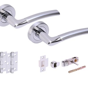 HUNTAĀ® NEMO Polished Chrome plated/Satin Chrome plated Privacy Doorpack (x2 hinges) BULLET Latch
