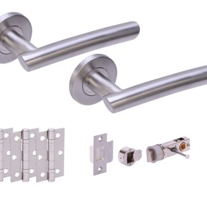 HUNTAĀ® MAGNA Satin Stainless Steel Privacy Doorpack (x3 hinges) BULLET Latch