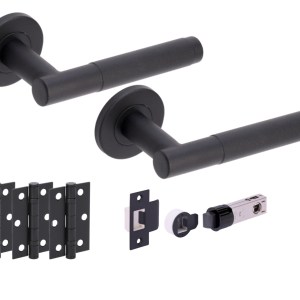 HUNTAĀ® KOTOR Knurled Matt Black Passage Doorpack (x3 hinges) BULLET Latch