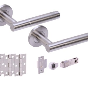 HUNTAĀ® KOTOR Knurled Satin Stainless Steel Passage Doorpack (x3 hinges) BULLET Latch