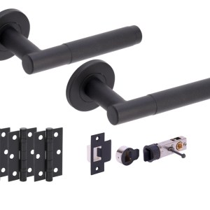 HUNTAĀ® KOTOR Knurled Matt Black Privacy Doorpack (x3 hinges) BULLET Latch