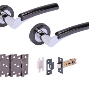 HUNTAĀ® RAIDA Black Nickel/Polished Chrome plated Passage Doorpack (x3 hinges) PREM Latch