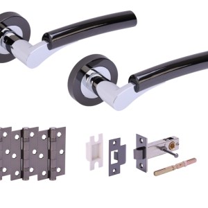 HUNTAĀ® RAIDA Black Nickel/Polished Chrome plated Privacy Doorpack (x3 hinges) PREM Latch