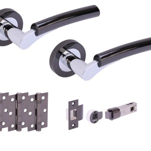HUNTAĀ® RAIDA Black Nickel/Polished Chrome plated Passage Doorpack (x3 hinges) BULLET Latch