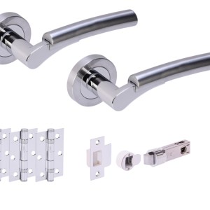 HUNTAĀ® RAIDA Polished Chrome plated/Satin Chrome plated Passage Doorpack (x3 hinges) BULLET Latch