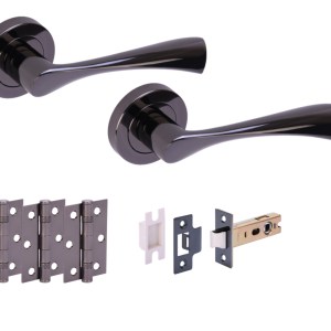 HUNTAĀ® ZENA Black Nickel Passage Doorpack (x3 hinges) PREM Latch