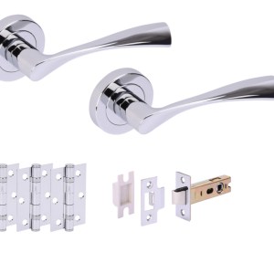 HUNTAĀ® ZENA Polished Chrome plated Passage Doorpack (x3 hinges) PREM Latch