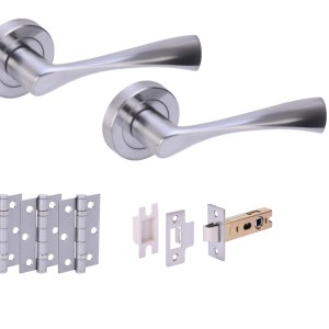 HUNTAĀ® ZENA Satin Chrome plated Passage Doorpack (x3 hinges) PREM Latch