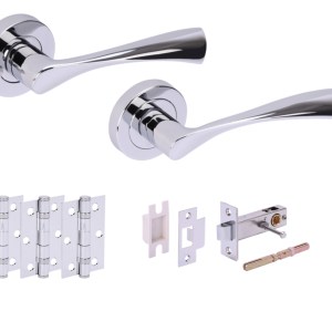 HUNTAĀ® ZENA Polished Chrome plated Privacy Doorpack (x3 hinges) PREM Latch