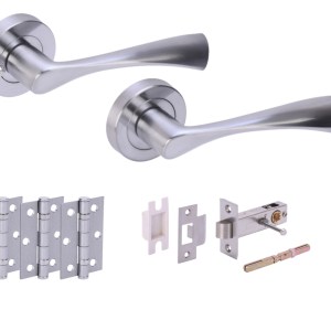 HUNTAĀ® ZENA Satin Chrome plated Privacy Doorpack (x3 hinges) PREM Latch