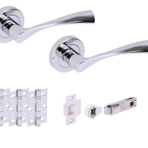 HUNTAĀ® ZENA Polished Chrome plated Passage Doorpack (x3 hinges) BULLET Latch