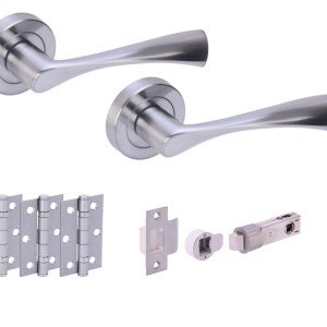 HUNTAĀ® ZENA Satin Chrome plated Passage Doorpack (x3 hinges) BULLET Latch
