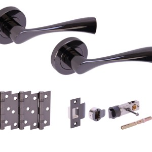 HUNTAĀ® ZENA Black Nickel Privacy Doorpack (x3 hinges) BULLET Latch