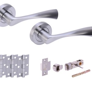 HUNTAĀ® ZENA Satin Chrome plated Privacy Doorpack (x3 hinges) BULLET Latch