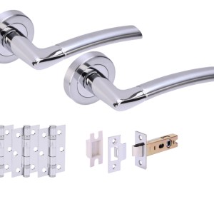 HUNTAĀ® NEMO Polished Chrome plated/Satin Chrome plated Passage Doorpack (x3 hinges) PREM Latch