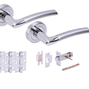 HUNTAĀ® NEMO Polished Chrome plated/Satin Chrome plated Privacy Doorpack (x3 hinges) PREM Latch