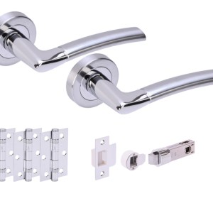 HUNTAĀ® NEMO Polished Chrome plated/Satin Chrome plated Passage Doorpack (x3 hinges) BULLET Latch