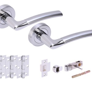 HUNTAĀ® NEMO Polished Chrome plated/Satin Chrome plated Privacy Doorpack (x3 hinges) BULLET Latch