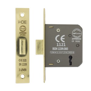 i-CE Locking Systems 3 Lever Deadlock 63mm CE Rated Electro Brass