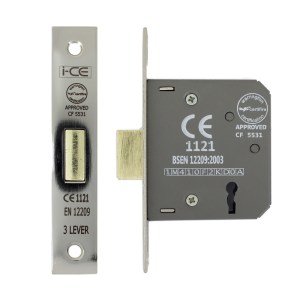 i-CE Locking Systems 3 Lever Deadlock 63mm CE Rated Satin Nickel Plated