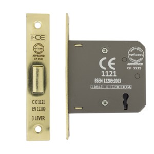 i-CE Locking Systems 3 Lever Deadlock 75mm CE Rated Electro Brass
