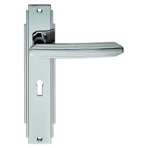 CARLISLE BRASSĀ® Art Deco Lever on Lock Backplate - Polished Chrome - 205 x 45mm - 57mm c/c