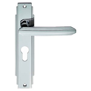 CARLISLE BRASSĀ® Art Deco Lever on Euro Lock Backplate - Polished Chrome - 205 x 45mm - 47.5mm c/c