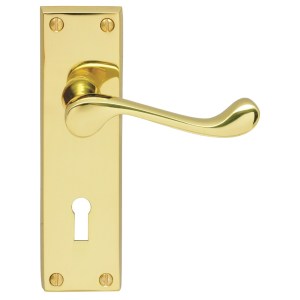 CARLISLE BRASSĀ® Victorian Scroll Lever on Lock Backplate - Polished Brass - 150mm x 43mm - 57mm c/c