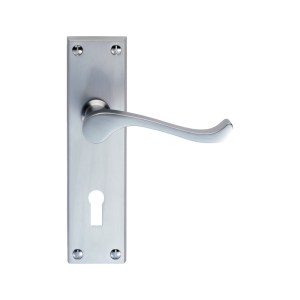 CARLISLE BRASSĀ® Contract Victorian Scroll Lever on Lock Backplate - Satin Chrome - 155mm x 40mm - 57mm c/c