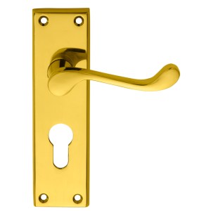 CARLISLE BRASSĀ® Contract Victorian Scroll Lever on Euro Lock Backplate - Polished Brass - 155mm x 40mm - 47.5mm c/c