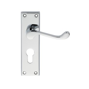 CARLISLE BRASSĀ® Contract Victorian Scroll Lever on Euro Lock Backplate - Polished Chrome - 155mm x 40mm - 47.5mm c/c