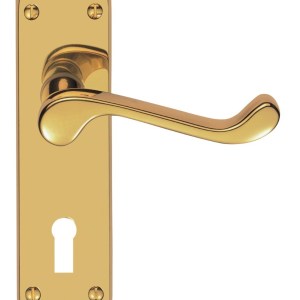 CARLISLE BRASSĀ® Victorian Scroll Lever On Shaped Backplate Lock 57mm C/C (Contract Range) - Polished Brass