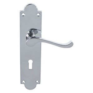 CARLISLE BRASS® Victorian Scroll Lever On Shaped Backplate Lock 57mm C/C (Contract Range) - Polished Chrome