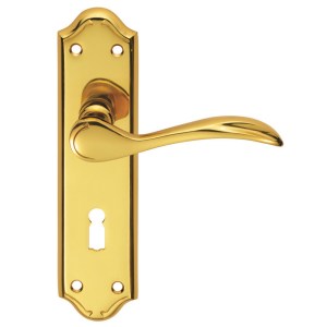 CARLISLE BRASSĀ® Madrid Lever on Lock Backplate - Polished Brass - 180mm x 45mm - 57mm c/c