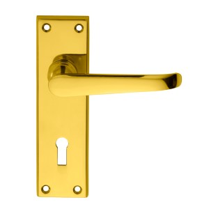 CARLISLE BRASSĀ® Victorian Ascot Lever on Lock Backplate - Polished Brass - 150mm x 43mm - 57mm c/c