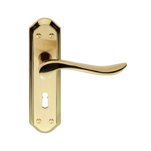 CARLISLE BRASSĀ® Lytham Lever on Lock backplate - Satin Brass/Polished Brass - 180mm x 48mm - 57mm c/c