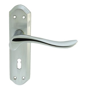 CARLISLE BRASSĀ® Lytham Lever on Lock backplate - Satin Chrome/Polished Chrome - 180mm x 48mm - 57mm c/c