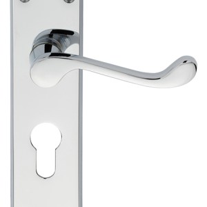 CARLISLE BRASSĀ® Victorian Scroll Lever on Euro Lock Backplate - Polished Chrome - 152mm x 38mm - 47.5mm c/c