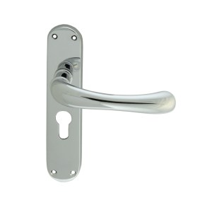 MANITALĀ® Ibra Lever on Euro Lock Backplate - Polished Chrome - 185mm x 40mm - 47.5mm c/c