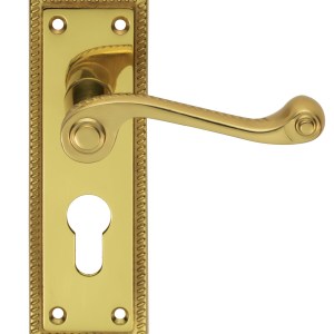 CARLISLE BRASSĀ® Georgian Lever on Euro Lock Backplate - Polished Brass - 150mm x 48mm - 47.5mm c/c