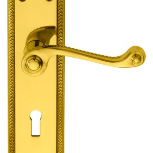 CARLISLE BRASSĀ® Georgian Lever on Shaped Lock Backplate - Polished Brass - 204mm x 48mm - 57mm c/c