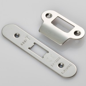 EUROSPECĀ® Forend Strike & Fixing Pack To Suit Flat Latch FLL5030 Bright Radius Forend - Polished Stainless Steel