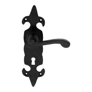 CARLISLE BRASSĀ® Fleur de lys' Lever on Lock Backplate - Black Antique - 210 x 57mm - 57mm c/c