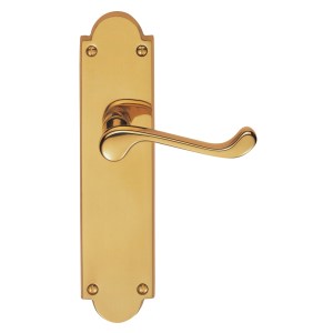 CARLISLE BRASS® Victorian Scroll Lever on Shaped Latch Backplate - Polished Brass - 205 x 49mm