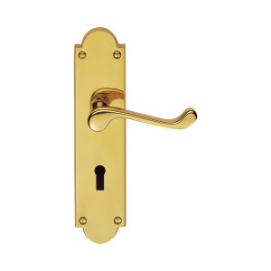 CARLISLE BRASS® Victorian Scroll Lever on Shaped Lock Backplate - Polished Brass - 205 x 49mm - 57mm c/c