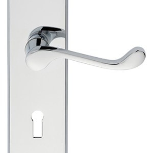 CARLISLE BRASS® Victorian Scroll Lever on Shaped Lock Backplate - Polished Chrome - 205 x 49mm - 57mm c/c