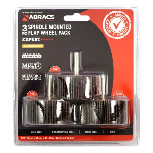 ABRACSĀ® 3pc Flap Wheel Pack 40mm x 20mm x 40/80/120g