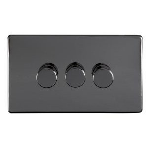 EUROLITEĀ® Concealed 3mm 3 Gang Led Push On Off 2Way Dimmer - Black Nickel (Black)