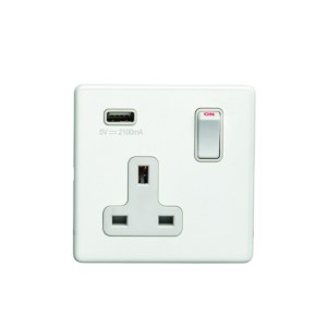 EUROLITEĀ® Concealed 3mm 1 Gang Usb Socket - Matt White (White)